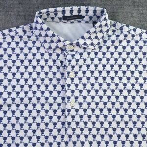 Turtleson Polo Medium White Blue Charcoal Grill Geometric Short Sleeve Golf